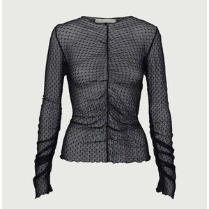 Oak + Fort Elegant Black Ruched Sheer Top